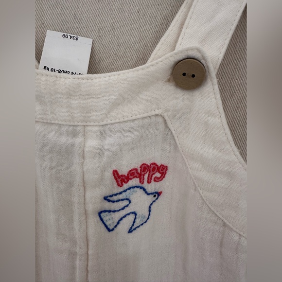 🤍 6~12 Mth Muslin Cotton Baby Romper with Embroidered Accents NWT - Picture 6 of 9